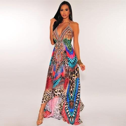 Dress Women New Arrive Summer V Neck Sleeveless Camisole Split Print Fashion Casual Sexy Lady Long Dresses