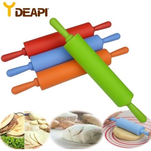 YDEAPI Silicone Rolling Pin Pastry Dough Flour Roller Non-Stick Wooden Handle Kitchen Baking Cooking Tools Christmas Rolling Pin