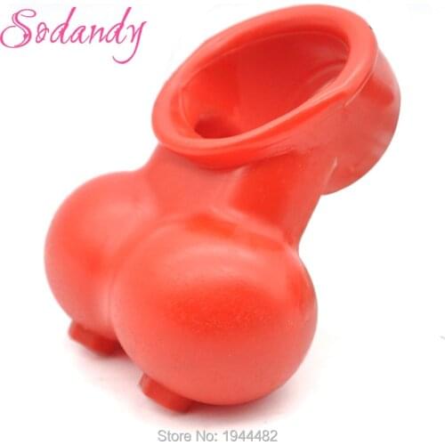 SODANDY Male Ball Cage Silicone Penis Ring Testicle Stretcher Scrotum Bondage Harness Ball Stretching Cockring Sex Toys For Men