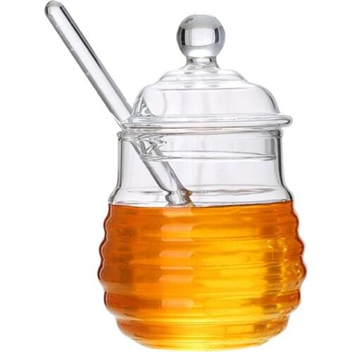 Glass Honey Jar High Borosilicate Glass Kitchen Jar Honey Pot With Dipper And Lid Kitchen Storage Jar Container For Honey Syrup