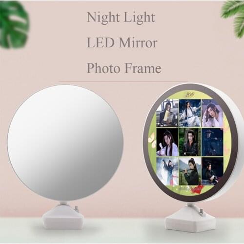 LED Night Light + Photo Frame Magical Mirror LED Lamp Customized Gift Shop Desktop Decoration Lamp Desktop Decoration USB Charge