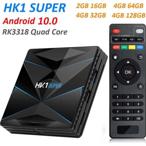 10pcs HK1 Super Android 10.0 Smart TV Box RK3318 Quad Core 4GB 128GB Max 2.4G/5G Dual WiFi USB3.0 BT4.0 4K UHD Media Player