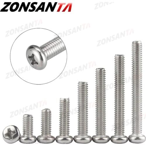 ZONSANTA M1.6 M2 M2.5 M3 M4 M5 M6 DIN7985 GB818 304 Stainless Steel Cross Recessed Pan Head Screw Phillips TV Computer Bolts