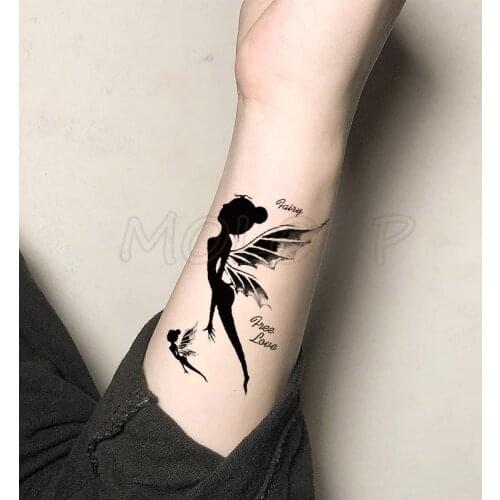 Waterproof Temporary Tattoo Stickers Black Elves Angel Tattoo Small Size Tatto Flash Tatoo Fake Tattoos for Man Girl Women