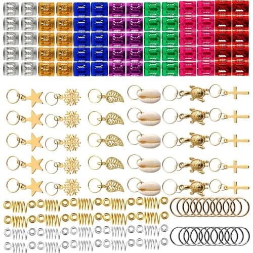 140Pcs/Set Braid Dreadlock Hair Jewelry Rings Clips Decoration Pendants Hair Braids Ring Tube Hair Accessories