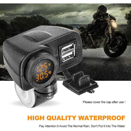 Motorcycle Phone Charger Digital Display Motorcycle Dual USB Charger Voltmeter Thermometer For Cell Phone
