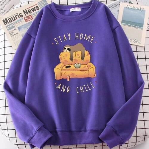 Stay Home And Chill Print Women Hoodies Autumn New Fashion Sweatshirt Oversize Crewneck Loose Clothes Cute Fleece Hoody WomenS