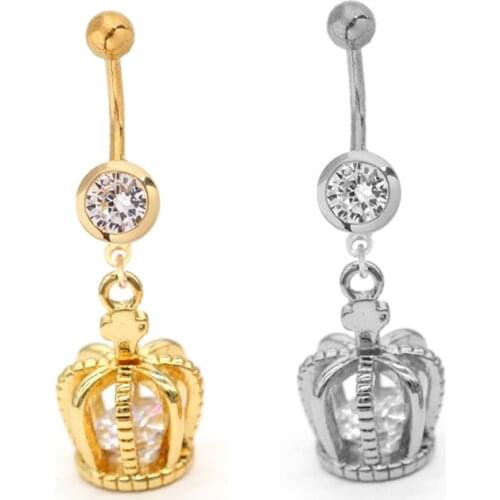 1PC Fashion Belly Button Rings 14G Dangle Belly Rings Pendant Crown Rings Body Piercing Jewelry Navel Piercing Accessories