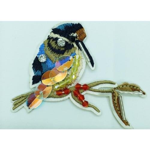 1pc bird Handmade rhinestone beaded Patches for clothing Sew on sequin applique bird embroidery parches animal for shoes hat bag