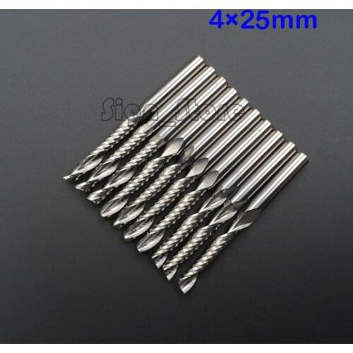 10PCS Single Flute Spiral Carbide CNC Router Bits Milling Cutter CED 4mm CEL 25mm