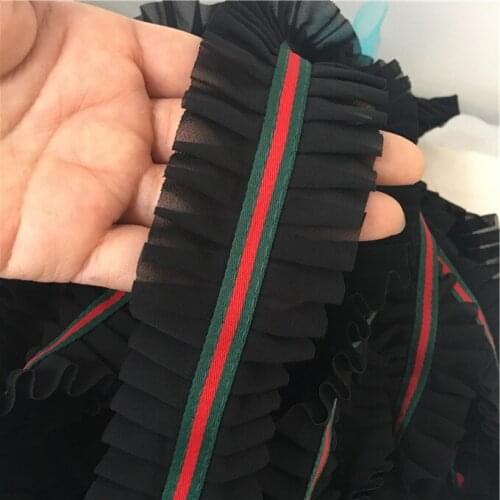 10yards Black White Chiffon Fold Lace Ribbon Pleated Lace Trim DIY Doll Dress Skirt Cuff Clothing Lace Accessories