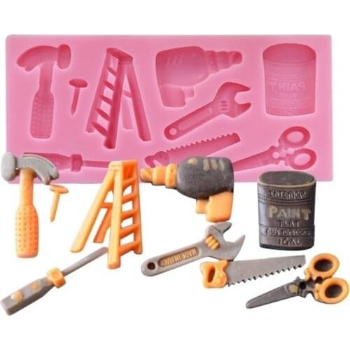 3D Repair Tools Cake Mold Silicone Hammer Scissors Shape Fondant Chocolate Mold DIY Sugar Dessert Decoration (Size:11.3x5.5x1cm)