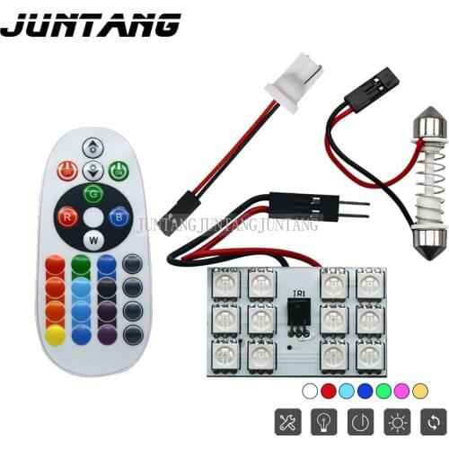 7 color RGB LED double tip car roof light room light reading light 5050 12smd LED atmosphere light 12V32*23mm set