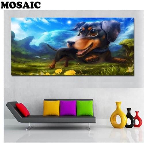 80x40cm 100% Round Diamond Painting Dachshund full square diamond picture of Rhinestone Embroidery Cross Stitch wall Stickers