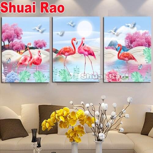 Needlework,DIY 100% Square Round Diamond Painting Small fresh flamingo full embroidery cross stitch,Wall Art Home Decor