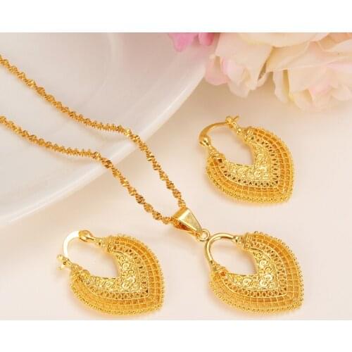 Bangrui Gold Color Heart Shape Jewelry sets Pendant Necklaces Women,African Jewelry,Arab sets,Ethiopian Like