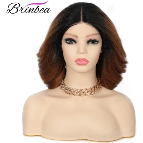 Brinbea 14 Inch Synthetic Hair with Natural Baby Hair Short Wave Curly for Women Middle Parting Soft Swiss Lace Front Wigs
