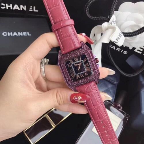 New Fashion Full Purple Women Crystals Watches Vintage Square Roman Number Wrist watch Quartz Elegant Lady Dress Watch 2 Sizes