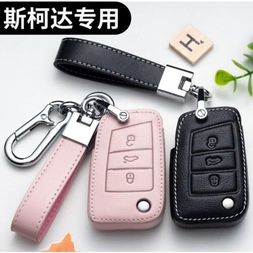 Key bag for skoda SUPERB Octavia KODIAQ KAROQ leather Smart Remote key Case Cover Holder