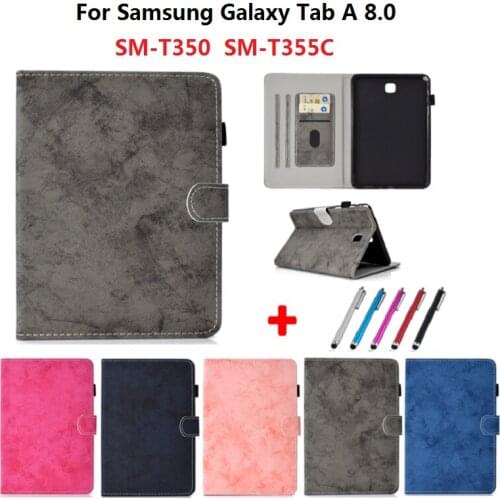 T350 T355 Stand Tablet Case For Samsung Galaxy Tab A 8.0 SM-T355C SM-T350 PU Leather Cover Soft TPU Flip Etui Tablet Funda + Pen