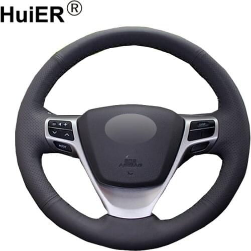 HuiER Hand Sewing Car Steering Wheel Cover Black Breathable Car Styling Leather For Toyota Verso EZ Avensis Steering Wheel