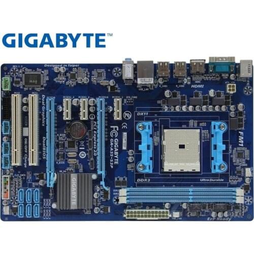 GIGABYTE GA-A55-S3P Desktop Motherboard A75 Socket FM1 For A8 A6 A4 E2 32G ATX Original A55-S3P Used Mainboard