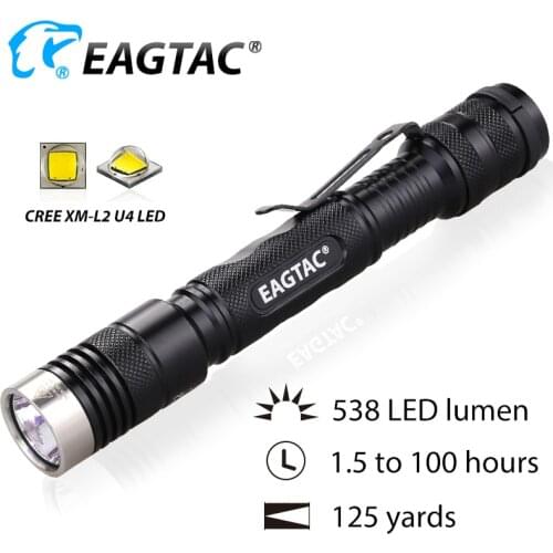 EAGTAC D25A2 Tactical LED Flashlight 538 Lumen 2xAA EDC Torch Tail Strobe Long Throw Light Momentory On