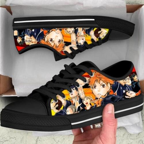ELVISWORDS 2020 Unisex Haikyuu!! Japanese Anime Haikyuu Karasuno Pattern Men Shoes Casual Sneakers Lace Up Low Style Mens Shoes