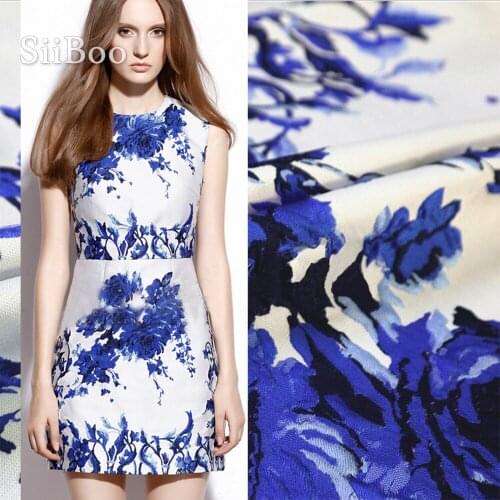 European elegant blue floral style stretch positional jacquard fabric for spring summer cheongsam dress tecido stoffen SP6071