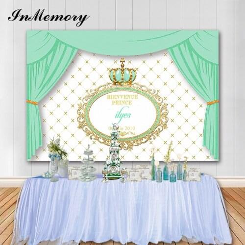 InMemory Little Prince Photography Background Baby Shower Light Green Curtain Crown Birthday Backdrop For Photo Studio Photocall