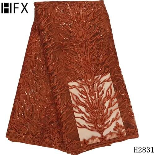 HFX african lace fabric nigerian sequine and embroidery fabric french tulle lace fabric for wedding dress X2831