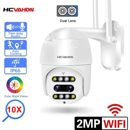 Outdoor Auto Tracking HD 1080P Wifi IP Camera10X Zoom Dual-Lens PTZ Wireless Security Surveillance Camera 2MP Two Way Audio