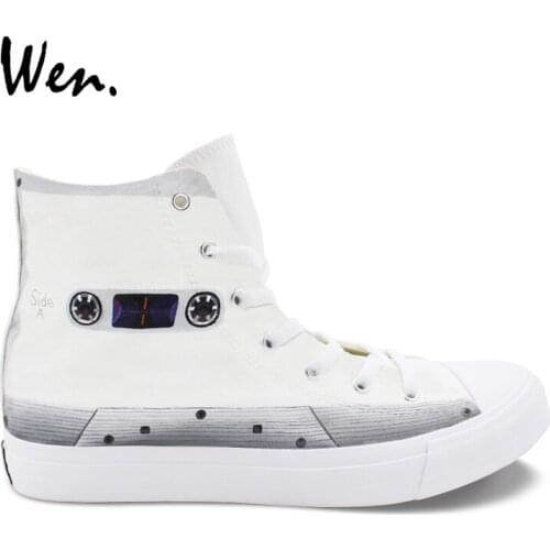 Wen White Canvas Shoes Original Design Tape Hand Painted Shoes High Top Skateboarding Trainers Sneakers Shoes for Boy Girl Gift