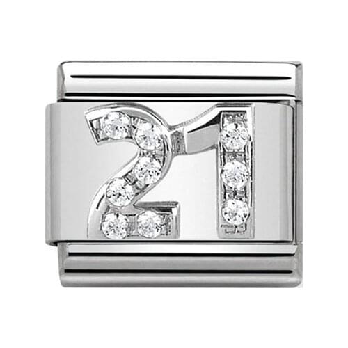 Stainless Steel Jewelry Classic 9mm modular Italian links silver plated crystal number 21 Italian charms bracelet