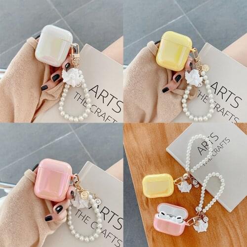 Cute angel Colorful Silicone Earphone Cases For AirPods Headset Box For AirPods Pro 3 Cover With Pearl Shell Key Ring