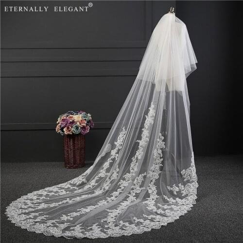 2018 3*1.8 Meters 2 Layers Wedding Veil With Comb Lace Mantilla Cathedral Bridal Veil Wedding Accessories Veu De Noiva EE5007
