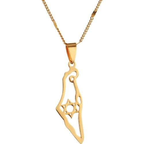 Stainless Steel Israel Map Pendant Necklace Hexagram Magen David Jewelry Star of David Jewish Jewelry