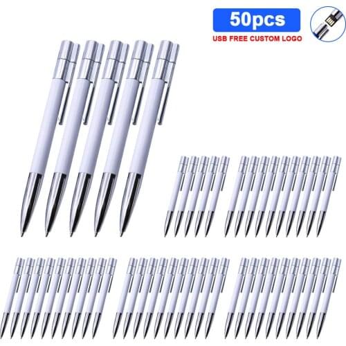 50pcs/lot Metal USB Flash Drive 16gb 32gb Pen drive 64gb Flash Memory Stick 128gb Ballpoint pen usb stick flash u disk For gift