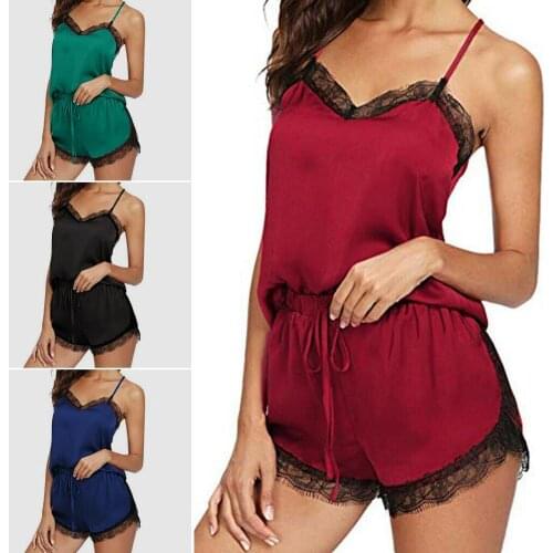 75% New Arrival!!! Women Summer Sexy Silky Lace Vest Top Shorts Pants Home Underwear Sleepwear Set