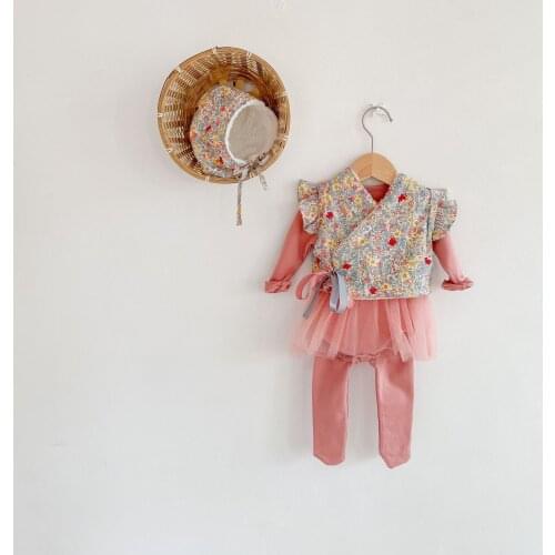 New Arrival Baby Girls Floral Vest+ Hat