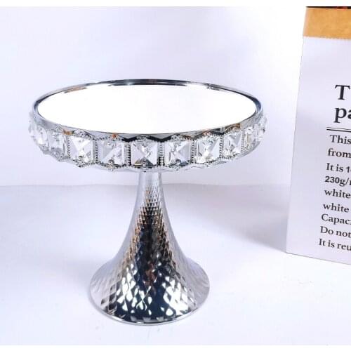 New square crystal Electroplating Silver Wedding Crystal Cake Stand Party Acrylic Mirror Tray Dessert Decoration Metal Cupcake