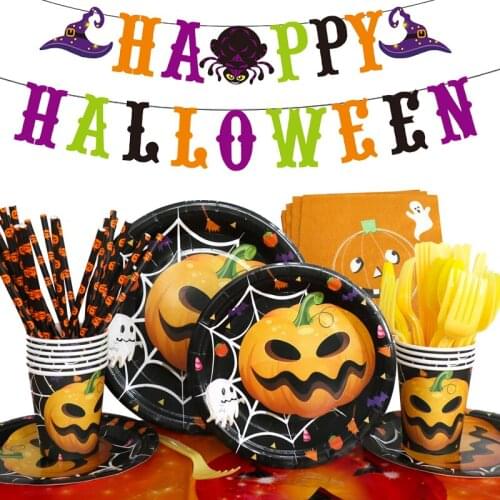Halloween Happy Birthday Holiday Party Disposable Tableware Supplies Baby Show Paper Plate Cup Paper Towel BAG