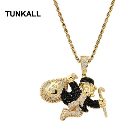 TUNKALL Hip Hop Pendant Brass Micro pave with CZ Bling Bling Mens Necklace Rock Jewelry pendant CN319