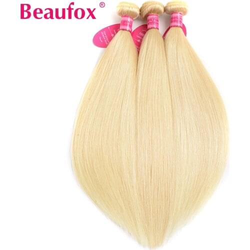 Beaufox 613 Blonde Human Hair Bundles Brazilian Hair Weave Bundles Straight Hair 3 Bundles Remy 613 Hair Extension 8-26 Inches