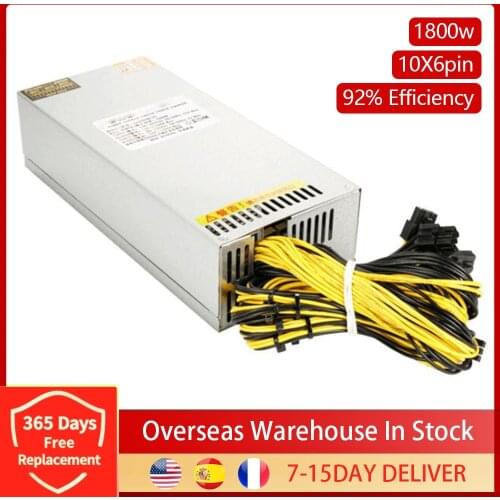 Dropshipping Single 2U 1800W Mining Machine Power Supply 92% Efficiency 12000RPM/Min Miner Power Supply for BTC/ETH/HUOBI/DOGE