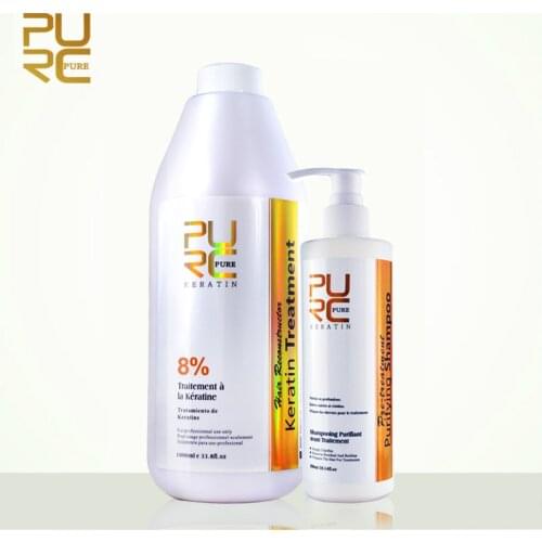 PURC Straightening Hair 1000ml 8% Brazilian Keratin Treatment and 300ml Purifying Shampoo Hair Care and Straighten Hair