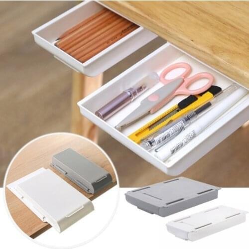 Self-Adhesive Hidden Desk Storage Drawer Table Organizer Box Under Desk Paste Stationery Sundries Tray Storage Case Holder