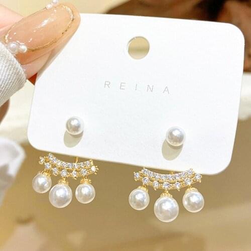 French Style Retro Crystal Pearl Hanging Earrings Simple Fashion Earring 2021 Trendy s925 Silver Needle Double Use Ear Jewelry