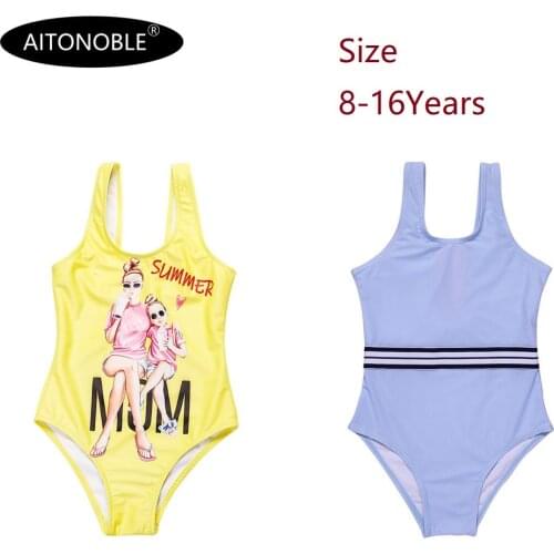 2021 New Aitonoble Girls Swimsuit Teenagers One Piece Swimsuit Dress Beachwear Girls Swimwear