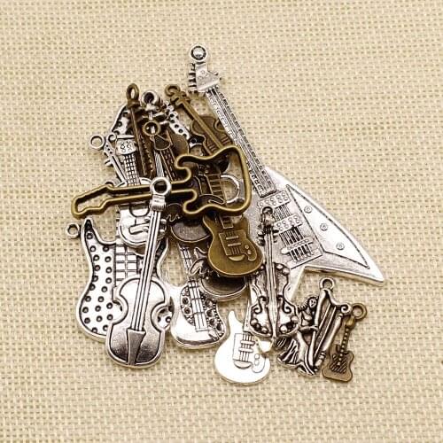 Creative 18 Pieces Musical Instrument Guitar Lute Random Mixed No Designated Styles Charms Pendant Pendants For Crafts